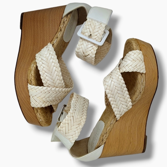 Hermes | Criss-Cross Espadrille Ankle Strap Wooden Wedges Women's Size 5 - Picture 4 of 8